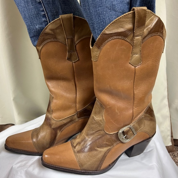 DINGO WESTERN STYLE BROWN LEATHER BOOTS WITH BUCKLE SZ 7 - Picture 13 of 13